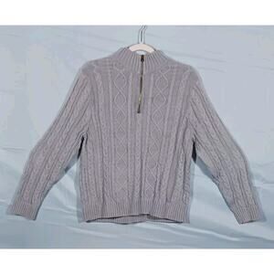 Jeanne Pierre Women’s XL 1/4 Zip Long Sleeve Cable Knit Sweater Cotton Lt Blue